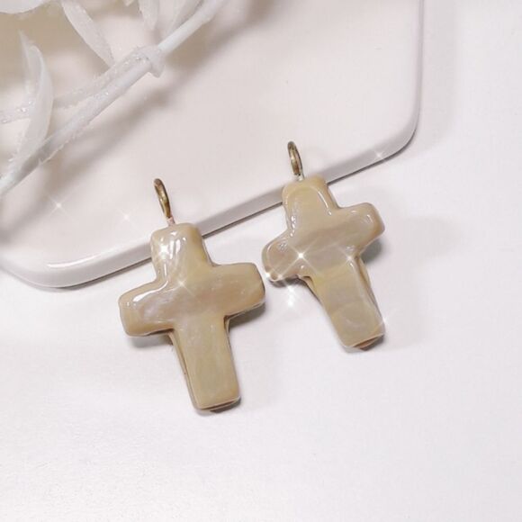 Boho Earrings  021L# Mocha Cross Pressed Glass on brass metal - Picture 4 of 4